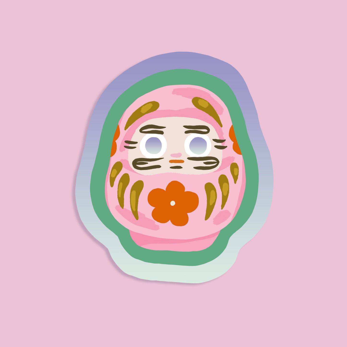 Pink Daruma Holographic Sticker