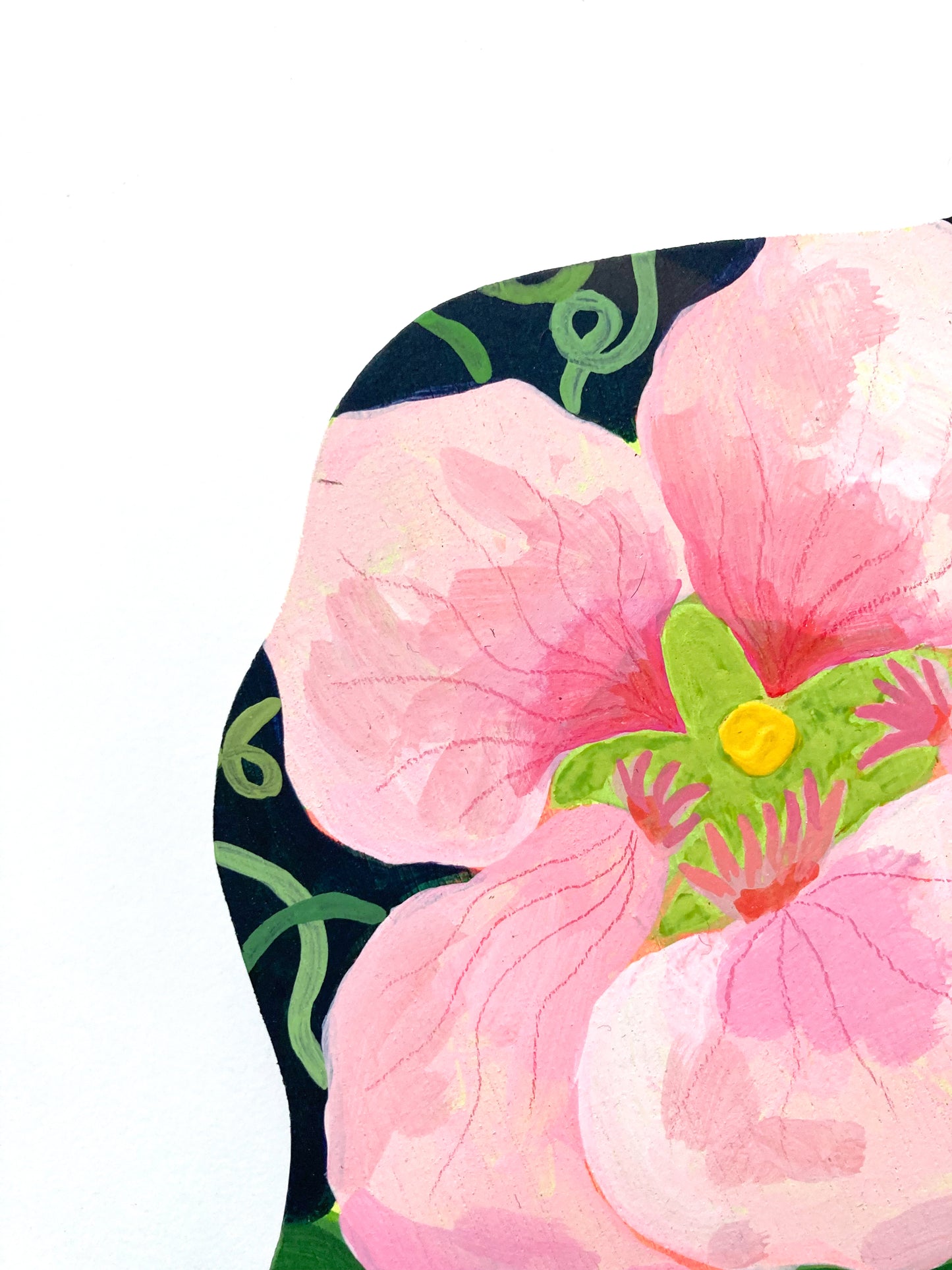 A view of the painted and drawn details on this plywood painting