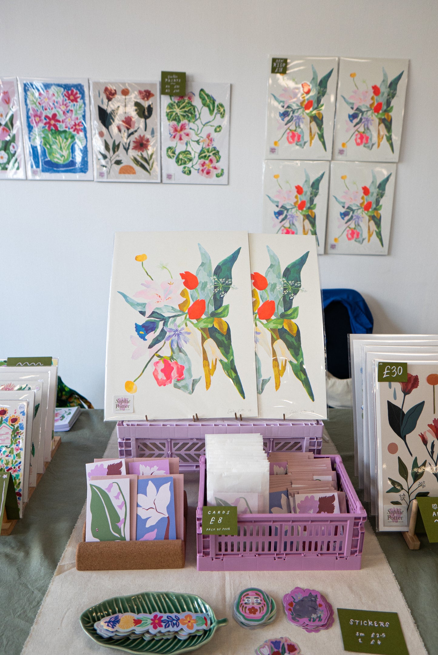 Sherbet Florals Riso Prints at art fair table Sophie Potter