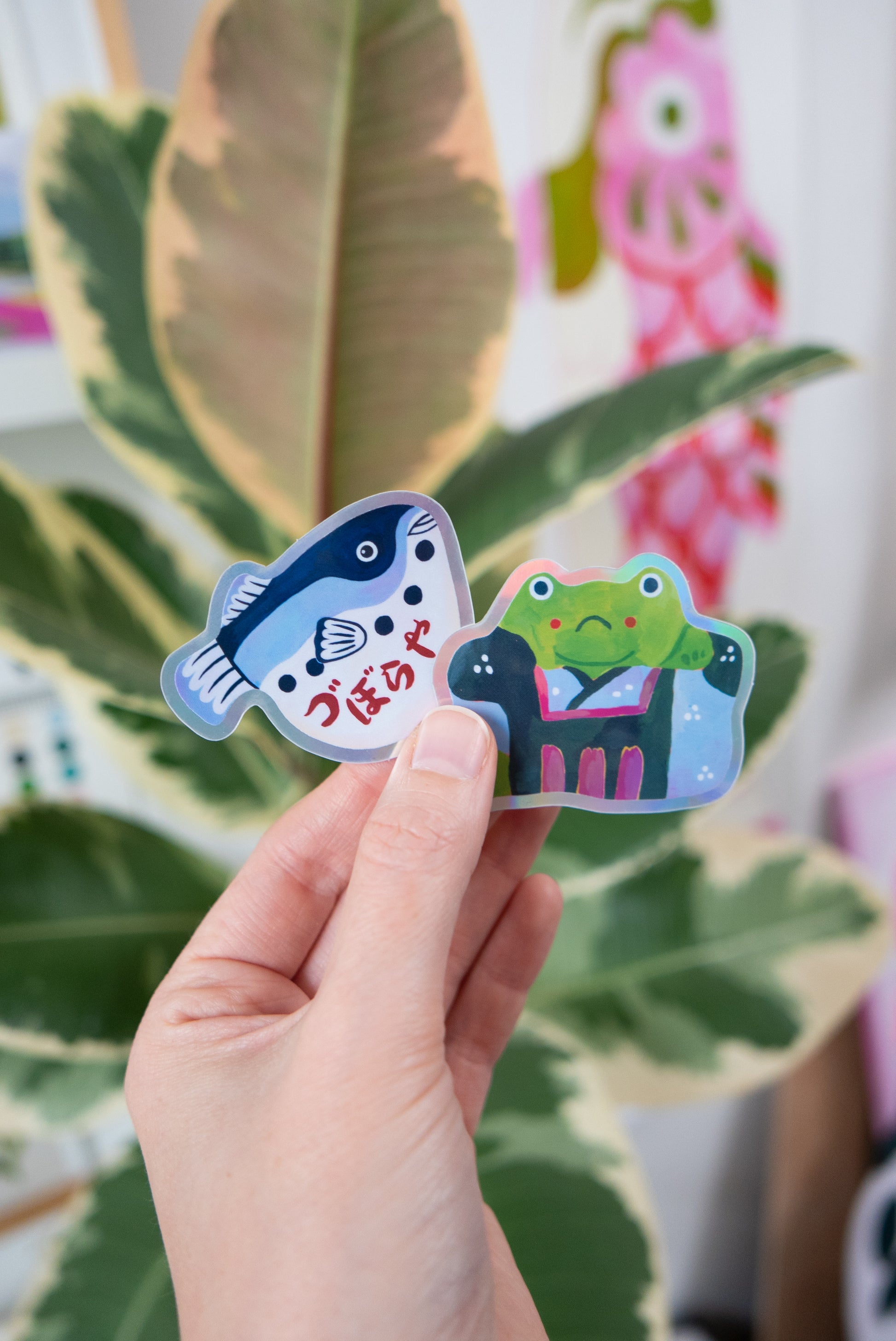 Frog and Pufferfish Shiny Stickers - Sophie Potter Illustration