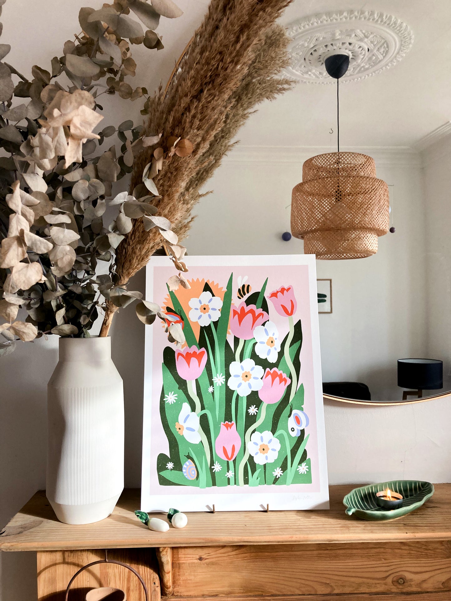 Garden Tulips and Daffodils A3 Fine Art Print