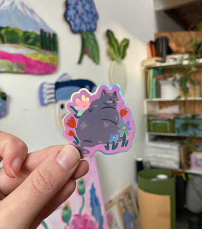 Pink Fat Cat Holographic Sticker
