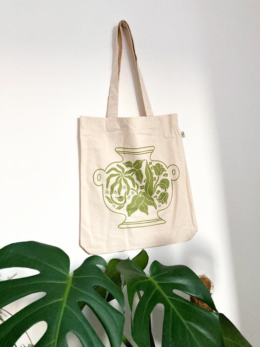 Floral Vase Screen Printed Tote Bag - Natural