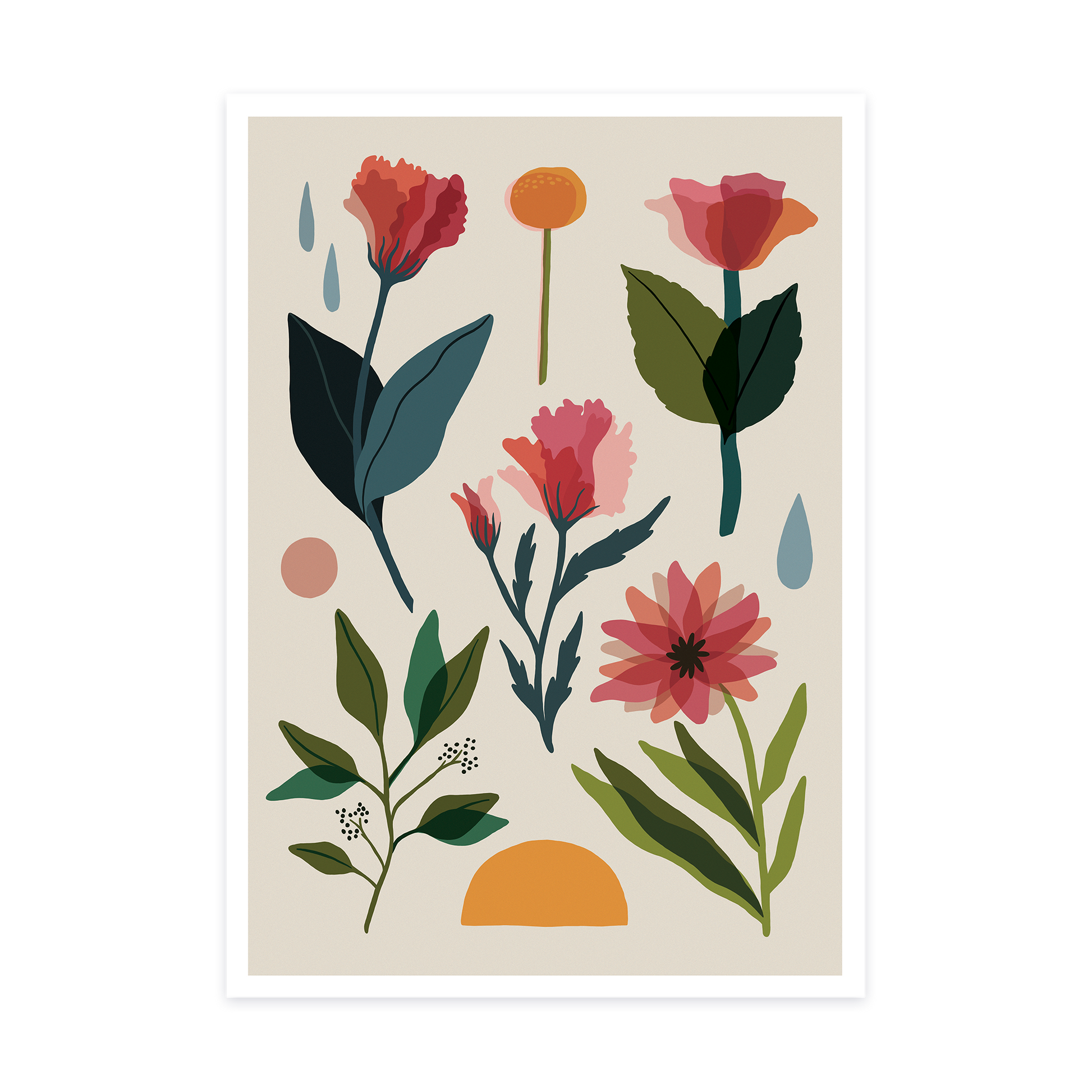 Rain Shine Art Print Floral Pink Beige Illustrated Flowers Sophie Potter