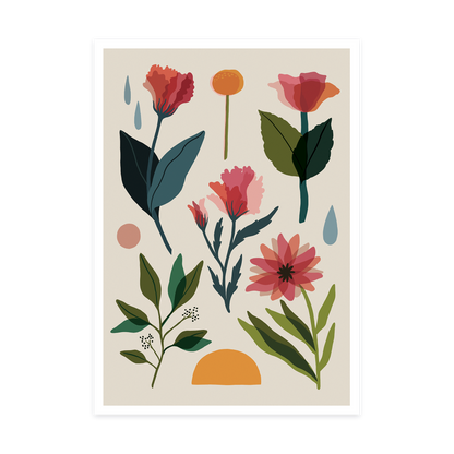 Rain Shine Art Print Floral Pink Beige Illustrated Flowers Sophie Potter