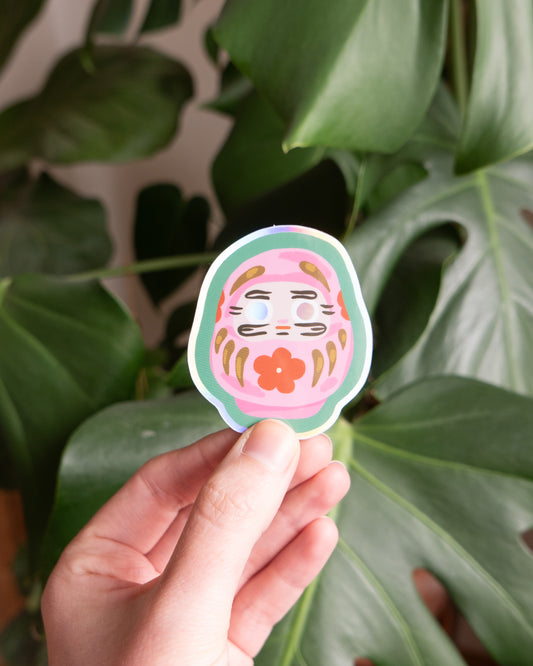 Pink Daruma Holographic Sticker