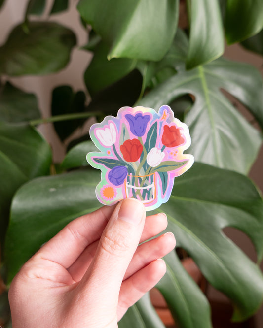 Tulips in Vase Holographic Sticker